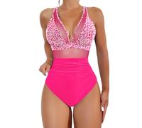Bikini Bleu Seulement Split Flower Print Large Fashion Split Swimsuit Maillots Une Pièce De Compétition Femme (Hot Pink, S)