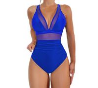 Bikini Bleu Seulement Split Flower Print Large Fashion Split Swimsuit Maillots Une Pièce De Compétition Femme (Blue, M)