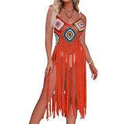 Bikini Cover Up Tassel Beach Swimwear Mid Length Skirt Clothing Women's Swimsuit(Orange)