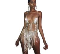 Bikini de luxe élégant Bikini simple tour de tour de tour de tour de couchage sexy Tassel Bralette Chaînes Bijoux de chaîne de corps du ventre pour femmes plage, argent