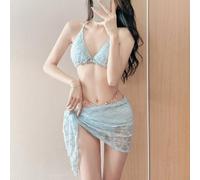 Bikini d'été élégant pour femme avec chaîne - Maillot de bain trois pièces pour les journées à la piscine (S bleu)
