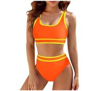 Bikini Deux pièces Taille Haute, Color Block, Look athlétique, échancrure Haute, Tendance#M