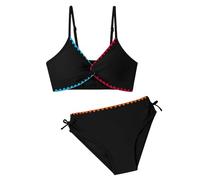 Bikini Été Maillot de Bain Deux pièces Bikini à col en V et Cordon de Serrage pour Filles, avec Coussinets de Poitrine. (Black1, 11-12 Years)