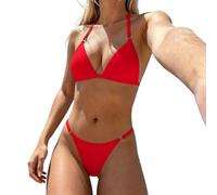 Bikini Femme 2 Pieces,Maillot De Bain Femme 2 Pieces String Sexy Bas de Bikini Col en V Dos Nu Rembourré RéGlable BréSilien Ensemble De Bikini Swimwear pour des Vacances à la Plage