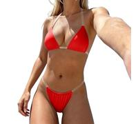 Bikini Femme 2 Pieces,Maillot De Bain Femme 2 Pieces String Sexy Bas de Bikini Col en V Dos Nu Rembourré RéGlable BréSilien Ensemble De Bikini Swimwear pour des Vacances à la Plage