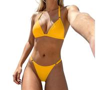 Bikini Femme 2 Pieces,Maillot De Bain Femme 2 Pieces String Sexy Bas de Bikini Col en V Dos Nu Rembourré RéGlable BréSilien Ensemble De Bikini Swimwear pour des Vacances à la Plage