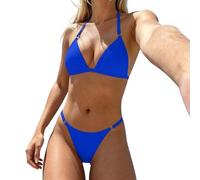 Bikini Femme 2 Pieces,Maillot De Bain Femme 2 Pieces String Sexy Bas de Bikini Col en V Dos Nu Rembourré RéGlable BréSilien Ensemble De Bikini Swimwear pour des Vacances à la Plage