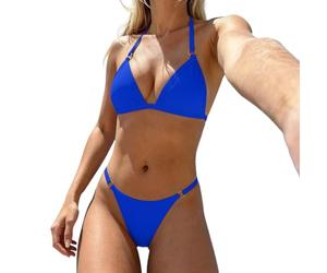 Bikini Femme 2 Pieces,Maillot De Bain Femme 2 Pieces String Sexy Bas de Bikini Col en V Dos Nu Rembourré RéGlable BréSilien Ensemble De Bikini Swimwear pour des Vacances à la Plage