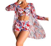 Bikini Femme 2 Pieces Maillots De Bain String Soutien-Gorge imprimé Multicolore pour Femmes, Ensemble Trois pièces Sexy sans Support en Acier, Maillot De Bain Push up Femme Sexy 2 Pieces (Red, S)