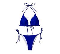 Bikini Femme 2 Pieces Maillots Deux PièCes Women's Split Bikini Sexy Solid Color European and American Fashion Swimsuit Three Point Maillot De Bain Short Femme Vetement Ete (Blue, XL)