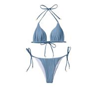 Bikini Femme 2 Pieces Maillots Deux PièCes Women's Split Bikini Sexy Solid Color European and American Fashion Swimsuit Three Point Maillot De Bain Short Femme Vetement Ete (Light Blue, XL)