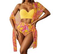 Bikini Femme 3 Pieces- Maillot De Bain Maillot De Bain Amincissant pour îLe Tropicale Bikini Trois Pièces à Imprimé Floral Et Feuilles Tankini pour Femme Fete Base