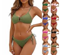 Bikini Femme Deux Pièces Uni avec Coques sans Armatures Coupe Ajustée Bretelles Réglables Liens Latéraux Ensemble Maillot Moderne Plage Piscine Vacances