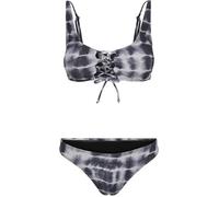 Bikini femme - Urban Classics - Lace Up Tie Dye - Tissu extensible - Look tendance - Noir/Blanc S