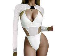 Bikini Femmes Rave Tenues néon Corps Haut Court à Manches Longues Maillots de Bain Haussement d'épaules avec Boucle pour Festival Clubwear fête