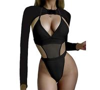 Bikini Femmes Rave Tenues néon Corps Haut Court à Manches Longues Maillots de Bain Maille Haussement d'épaules avec Boucle pour Festival Clubwear fête