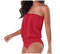Bikini Maillot de Bain Femme 2 Pieces Amincissant Gainant Ventre Plat Sexy Grande Taille Haute Push Up Brésilien Micro Trikini Minimicro Triangle String Bustier Tankini Shorty Vintage Rouge S