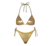 Bikini mtallique pour Femme Maillot de Bain 2 Pices Taille Haute avec String sur Le CT et Haut Triangle Brillant, dor, X-Small