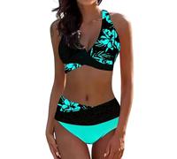 Bikini Noir Taille Haute Haut de Bain Femme Women's Sexy Split Bikini with Breast Without Brackets Hauts de Maillots Femme Maillot Bain Famme (Blue M)