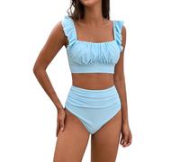 Bikini Noir Taille Haute Maillot de Bain Femme Women's Flanged Bikini Set with Breast Without Brackets Sport Femme Vetement Chic Ete (Blue XXL)