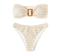 Bikini Parte De Arriba Ropa Mujer Verano 2026 Traje de baño Con recorte Bloque Color Bikini acanalado Para Mujer Trajes baño BañAdor Talla Grande Sin Tirantes (Yellow, XL)