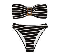 Bikini Parte De Arriba Ropa Mujer Verano 2026 Traje de baño Con recorte Bloque Color Bikini acanalado Para Mujer Trajes baño BañAdor Talla Grande Sin Tirantes (Black, XL)