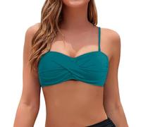 Bikini pour femme - Motif léopard - Haut de bikini bandeau - Sans bretelles - T-shirt ligne A - Pour homme, Vert foncé., XL