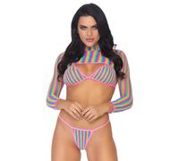 Bikini résille arc-en-ciel 3 pièces Leg Avenue de couleur multicolore