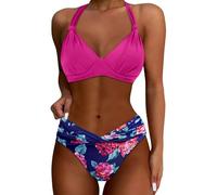 Bikini Set Ensembles Maillot de Bain Tankini pour Femme Dos Couleur Unie Plage été Vacances imprimé Nouer Cou avec Chapeau Soleil Printemps Lavage Machine (Red, M)