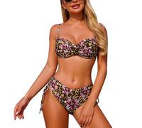Bikini Sexy Maillot De Bain Femme 2 Pieces Shorty Col en V Bandeau Ajustables Swimsuit Élégant Piscines Plage Maillots Short Tankini Mayo Ventre Plat