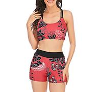Bikini Taille Haute Push Up Sexy Rétro, Licou Froncé Imprimé Ensemble Nylon, Doux Respirant pour Mer et Journées Chaudes