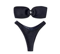 Bikini Transbronzant Haut Femme Ete Sport Femmes Dames Fendu Maillot de Bain Anneau Découpe Bustiers Sexy Bikini Tankinis Ensemble Deux Pièces Couleur Unie Haut de Sport Femme Vetements (Black S)