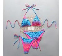 Bikini triangle avec attache au cou à motif léopard avec cache-maillot, pour les vacances L,M,SImprimé léopard,OmbréPolyester,Tissu du maillot de bain
