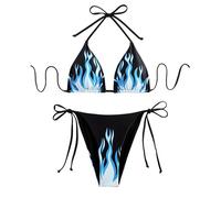 Bikini Two Bikini Sets for Women Triangle Top & Thong String Tie Up Swimsuit (Blue, XL)