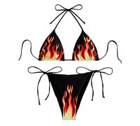 Bikini Two Bikini Sets for Women Triangle Top & Thong String Tie Up Swimsuit (Red, M)