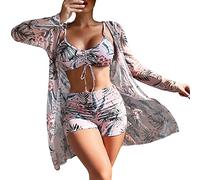 Bikinis 2025 Lot de 2 string à col en V pour femme Taille basse Imprimé floral Tops et culottes 2 pièces été, rose, L