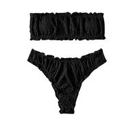 Bikinis Mujer 2026 Talla Grande Tanga Bikini Playa Bikini Sexy de Corte Para Mujer, de Playa Con Volantes, Traje baño piezas, Traje baño sólido, Partes Arriba Mujer (Black, XL)
