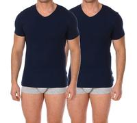 Bikkembergs Lot de 2 T-Shirts sous-vêtements col V - Homme - Coton Stretch (Bleu M)
