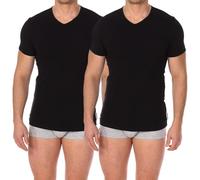 Bikkembergs Lot de 2 T-Shirts sous-vêtements col V - Homme - Coton Stretch (Noir S)
