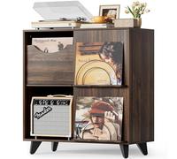 Bikoney Meuble Platine Vinyle avec Présentoir à Vinyles et 2 Tiroirs - Support Vinyle en Bois et Meuble TV, Porte Vinyle pour Toutes Les Platines et Enceintes, Rangement Vinyle pour Salon ou Chambre