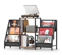 Bikoney Meuble Platine Vinyle avec Rangement pour 280 Albums, Support de Tourne-Disque avec Étagères de Stockage, Table pour Lecteur Vinyle et Système Stéréo, Style Rétro pour Salon