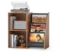 Bikoney Meuble Platine Vinyle avec Rangement - Support Tourne-Disque avec Étagère d’Exposition, Capacité 220 Disques, Meuble Audio pour Stéréo & Équipement Musical (Noyer)