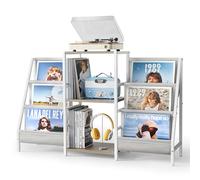 Bikoney Meuble Platine Vinyle avec Rangement - Support Tourne-Disque avec Étagère pour 280 Disques Vinyles, Console Multimédia avec Porte-CD pour Stéréo et Vinyle (Blanc)