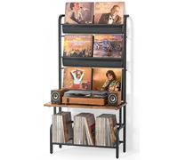 Bikoney Meuble Tourne-disque avec Rangement Vinyles - Support Platine Vinyle pour Jusqu’à 300 Albums, Table de Tourne-disque Vintage, Étagère de Rangement pour Disques et Stéréo Plus Grand