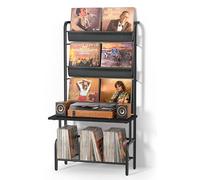 Bikoney Meuble Tourne-disque avec Rangement Vinyles - Support Platine Vinyle pour Jusqu’à 300 Albums, Table de Tourne-disque Vintage, Étagère de Rangement pour Disques et Stéréo Plus Grand - Noir