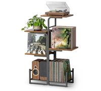 Bikoney Meuble Tourne-Disque Style Vintage avec Grand Rangement Vinyles, Support Platine Vinyle Inspiré Jardinière, Étagère LP et Présentoir Albums pour Salon, Chambre et Petits Espaces