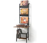 Bikoney Platine Support Vinyle Rangement - Support Platine Vinyle pour Jusqu’à 200 Albums, Armoire Table de Tourne-disque Vintage, Mural Étagère de Rangement pour Disques et Stéréo