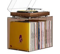 Bikoney Rangement Disque Vinyle Ambre Chaud, Support en Acrylique Empilable pour LP, Bac à Albums Style Rétro pour 50+ Disques, Présentoir Vintage pour Platine Vinyle, Ambré
