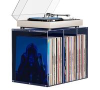 Bikoney Rangement Disque Vinyle Bleu Minuit, Support en Acrylique Empilable, Bac de Stockage LP Moderne pour 50+ Albums, Organisateur de Vinyles Teinté Bleu, Design Élégant