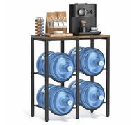 Bikoney Support Bonbonnes Eau 19L, Porte-Bouteilles 3 Niveaux avec Étagère Bois, Rack de Rangement 4 Emplacements pour Bidons 5 Gallons, Distributeur d’Eau pour Maison, Bureau, Garage